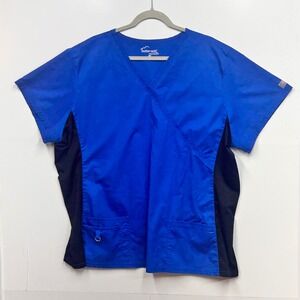 Butter Soft Stretch Scrub Top 3X Blue Black V Neck Short Sleeve‎